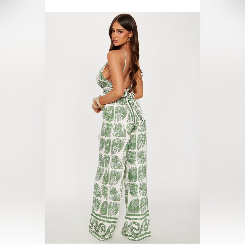 Meet Me On The Beach Linen Jumpsuit - Olive/ combo - Picture 3 of 3